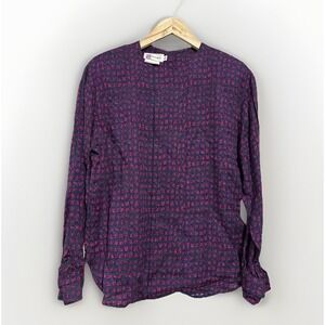 VTG Blue/Purple Prophecy Womens Size 10 Blue/Brown Long Sleeve Pleated Art Deco